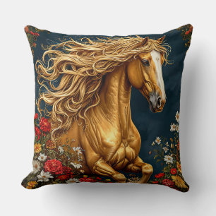 Golden Horse with Flowing Mane Cushion