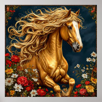 Golden Horse with Flowing Mane