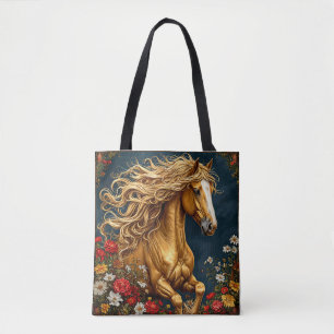 Golden Horse with Flowing Mane Tote Bag