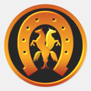 Golden Horseshoe and Horses Classic Round Sticker