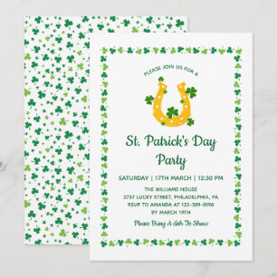 Golden Horseshoe Clover Pattern St Patrick's Day Invitation