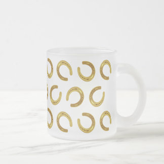 Golden horseshoe frosted glass coffee mug