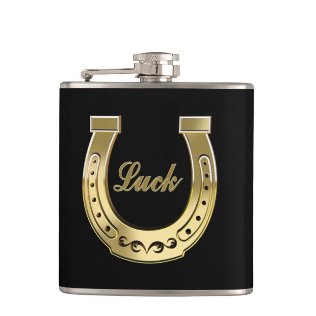 Golden horseshoe hip flask (Front)