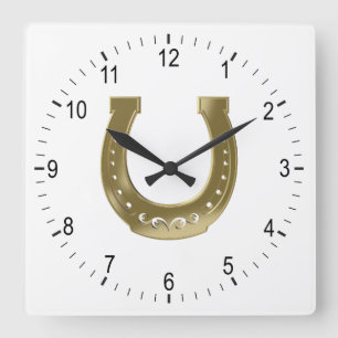 Golden horseshoe square wall clock