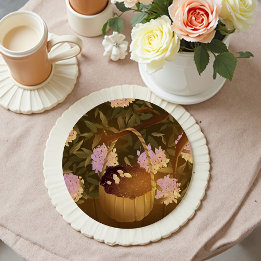 Golden Hour Blackberry Basket Round Paper Coaster