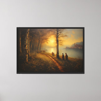 Golden Hour Figures by Riverbank Canvas Print