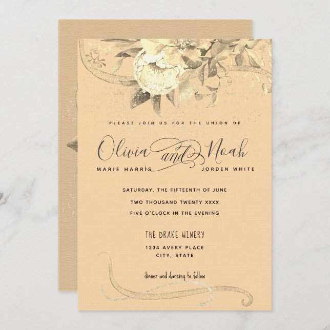 Golden Hour Floral Calligraphy Watercolor Invitation (Front/Back)