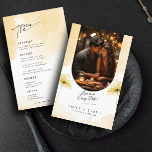 Golden Hour Grace Floral Wedding Photo Menu Card
