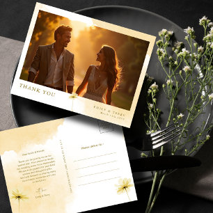 Golden Hour Grace & Floral Wedding Photo Thank you Postcard