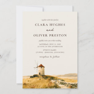 Golden Hour Greek Island Windmill Coast Wedding  Invitation