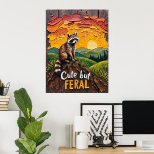 Golden Hour Guardian: Raccoon Overlooking Valley Poster