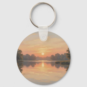 Golden Hour Lake Reflection Impressionist Key Ring