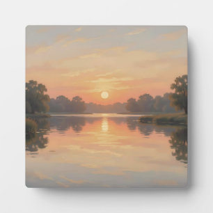 Golden Hour Lake Reflection Impressionist Plaque