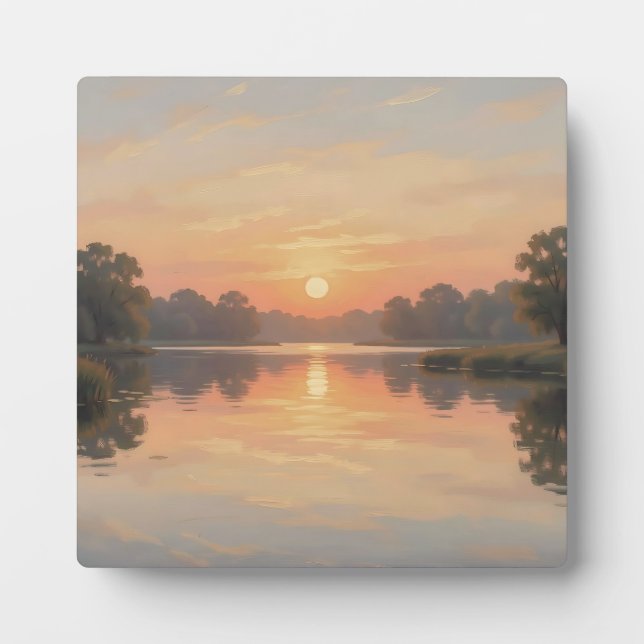 Golden Hour Lake Reflection Impressionist  Plaque (Front)