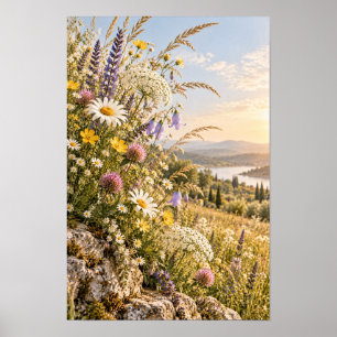 Golden Hour Lakeside Wildflower Meadow Wall Art