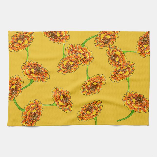 Golden Hour: Marigold on Gold Kitchen Towel (Horizontal)