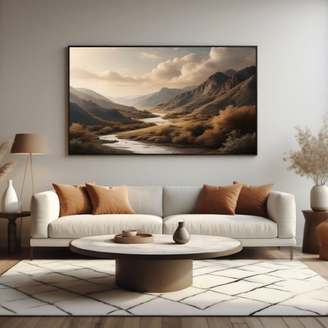 Golden Hour Mountain River Valley Landscape Canvas Print (Creator Uploaded)