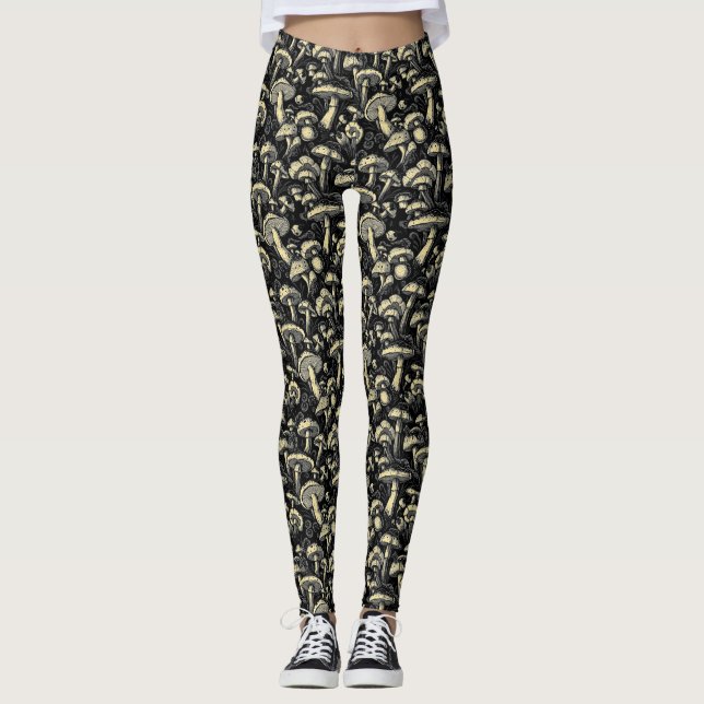 Golden Hour Mushroom Pattern Leggings (Front)