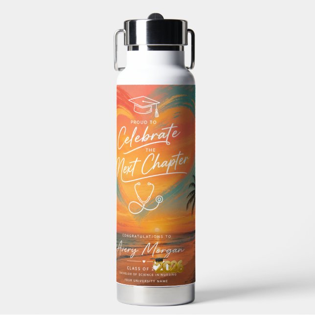 Golden Hour Nursing Graduation Water Bottle Label  (Front)