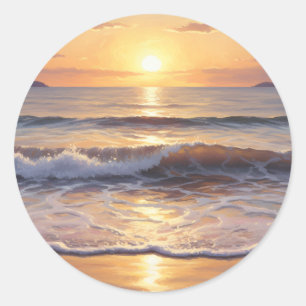 Golden Hour Ocean Sunset Classic Round Sticker