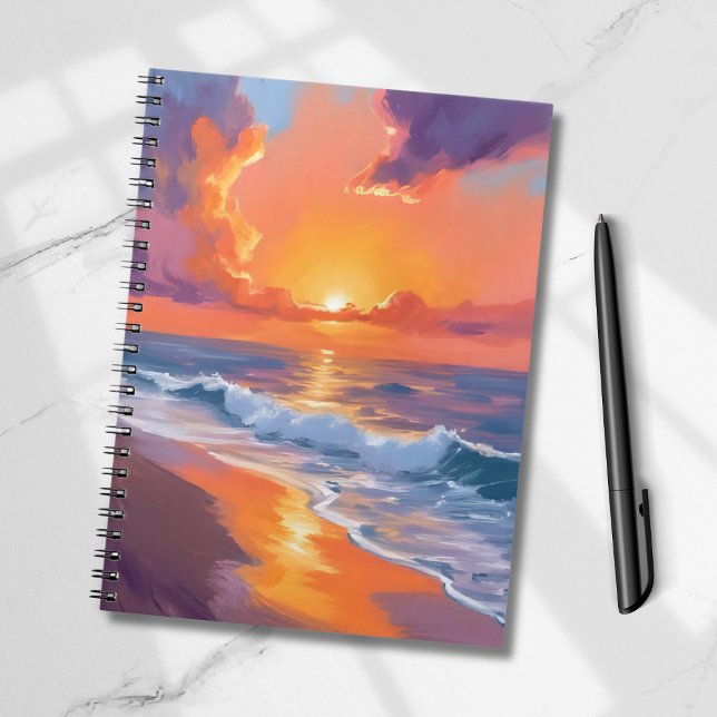 Golden Hour Orange Sunset Beach Ocean Painting Notebook (Creator Uploaded)