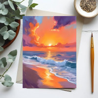 Golden Hour Orange Sunset Beach Ocean Painting