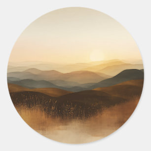 Golden Hour Rolling Hills Sunset Layers Classic Round Sticker