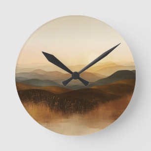 Golden Hour Rolling Hills Sunset Layers Round Clock