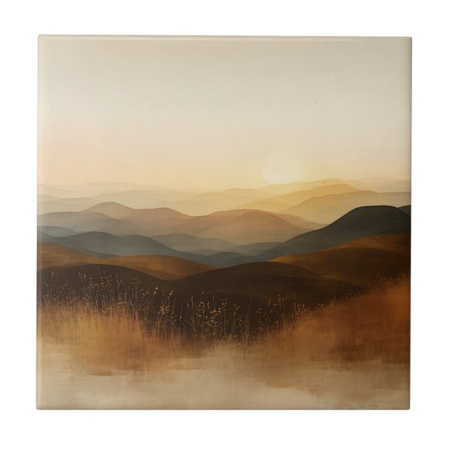 Golden Hour Rolling Hills Sunset Layers Tile (Front)