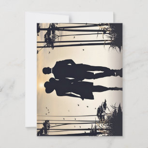 Golden Hour Romance Silhouette Couple Sunset Walk Postcard