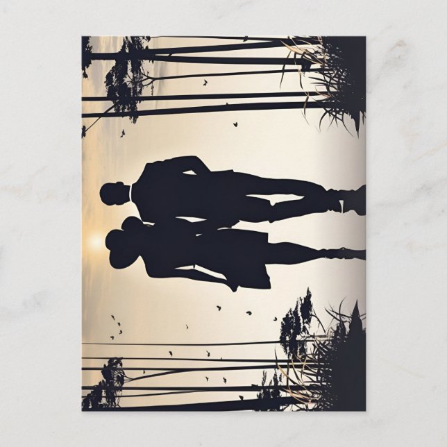 Golden Hour Romance Silhouette Couple Sunset Walk Postcard (Front)