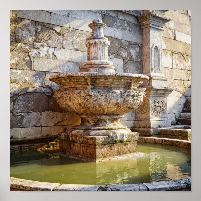 Golden Hour Serenity - Roman Ruin Fountain Poster (Front)