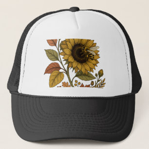 Golden Hour Sunflower and Honeybee Botanical Hoodi Trucker Hat