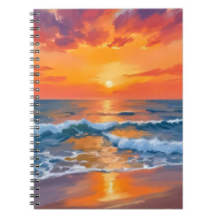 Golden Hour Sunset Ocean Beach Painting Notebook