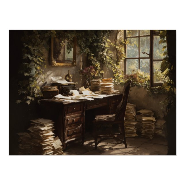 Golden Hour Vintage Study Desk Poster (Front)
