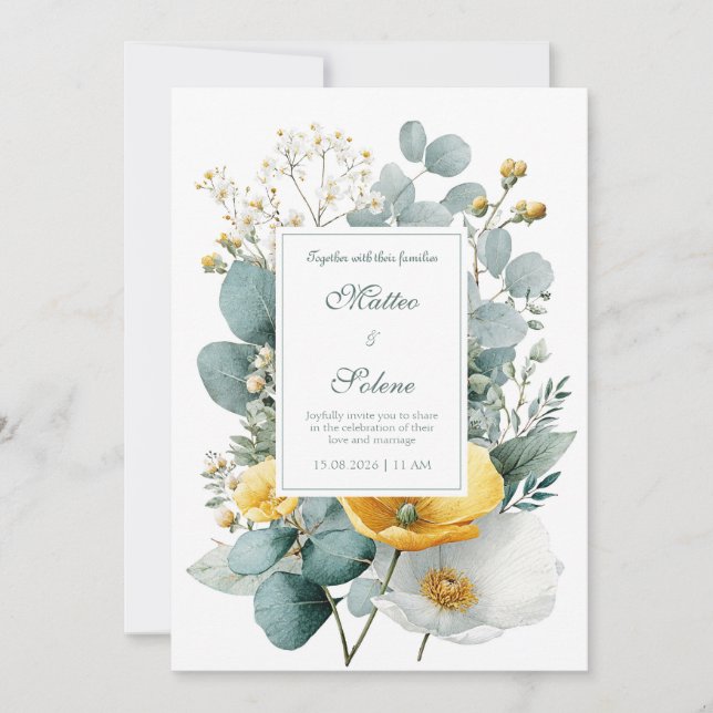 Golden Hour Wildflower and Eucalyptus Wedding Invitation (Front)