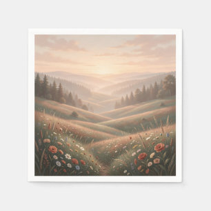 Golden Hour Wildflower Meadow Rolling Hills Sunset Napkin