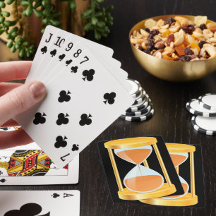 Golden Hourglass Timer with Sand Flow Playing Cards