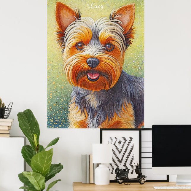 Golden Hued Yorkshire Terrier Radiant Dog Portrait Poster (Home Office)