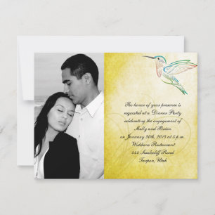 Golden Hummingbird Watercolor Wedding Engagement Invitation