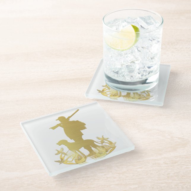 Golden hunter glass coaster (Angled)