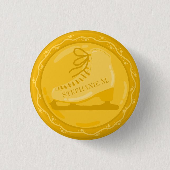 Golden Ice Skate Medallion  3 Cm Round Badge (Front)