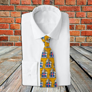 Golden Iceland Emblem fashion Tie, Icelandic Flag Tie
