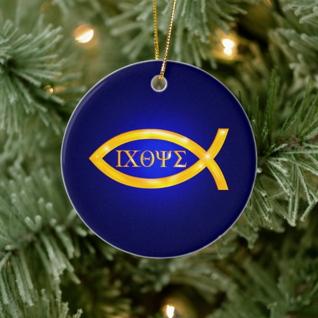 Golden Ichthys | Christian Fish Ceramic Tree Decoration (Tree)