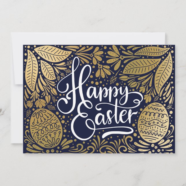 Golden Illustrated Easter Photo Card (Front)