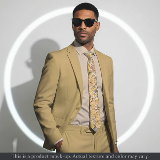 Golden Impressionist Floral Necktie