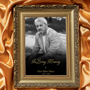 Golden In Loving Memory BW Photo Funeral Service Poster
