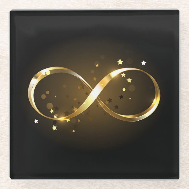 Golden Infinity Symbol Glass Coaster (Front)