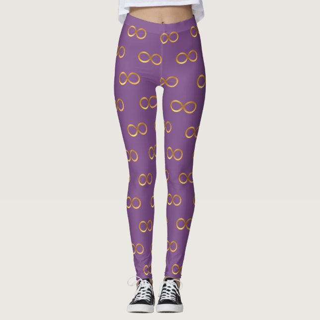 Golden Infinity Symbol Pattern on Violet Leggings (Front)