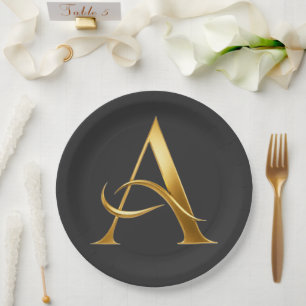 Golden Initial A Minimalist Design Paper Plate